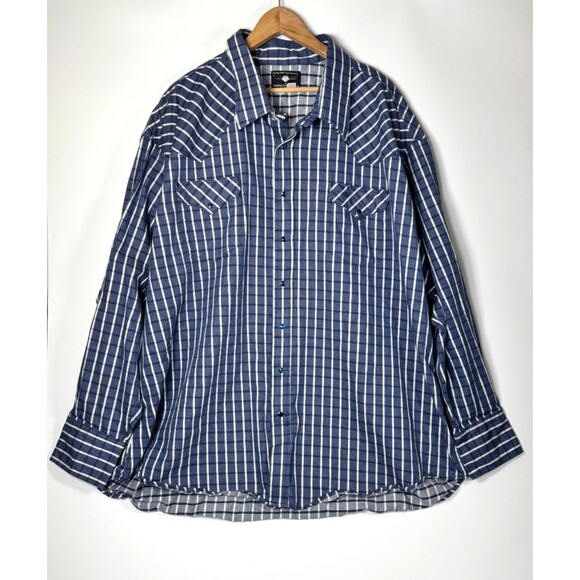 Flying R Ranchwear Mens 4XL Blue White Plaid Pearl Snap Western Made in USA - Picture 1 of 11